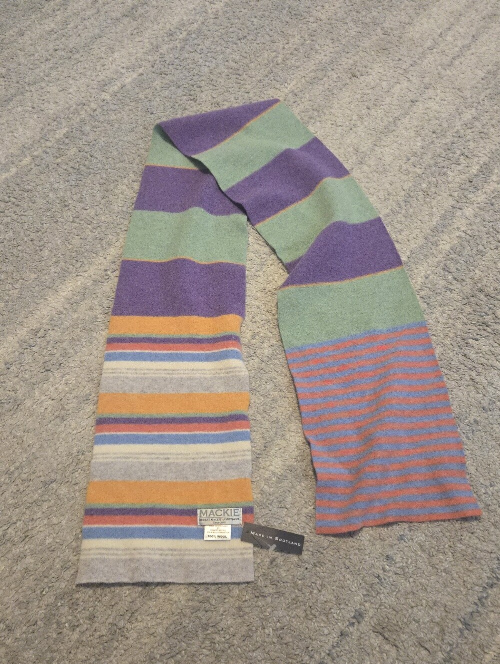 Robert Mackie of Scotland 100% Wool Scarf Striped Multi-Color Vintage Warm Winte
